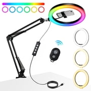 TIKBBRMG Overhead Phone Mount with 12" RGB Ring Light, Upgrade Adjustable Desk Selfie Light with Phone Holder & Remote Control for Video Recording,Zoom Meeting,Live Streaming Tiktok,YouTube