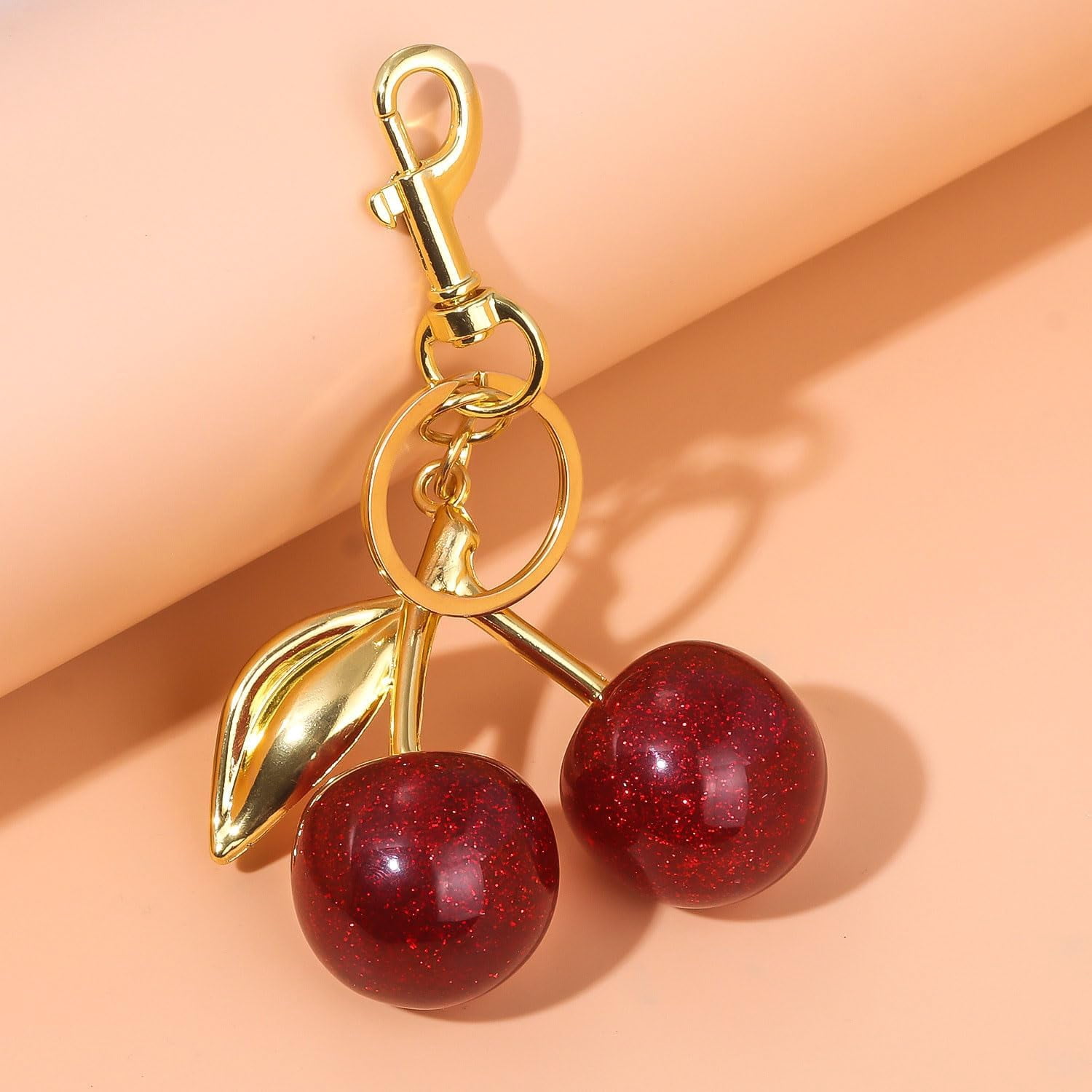 Cute Cherry Bag Charm for Purses and Bags,Fashionable Red and Gold Cherry Keyring,Keychain Decoration,5,5,Red