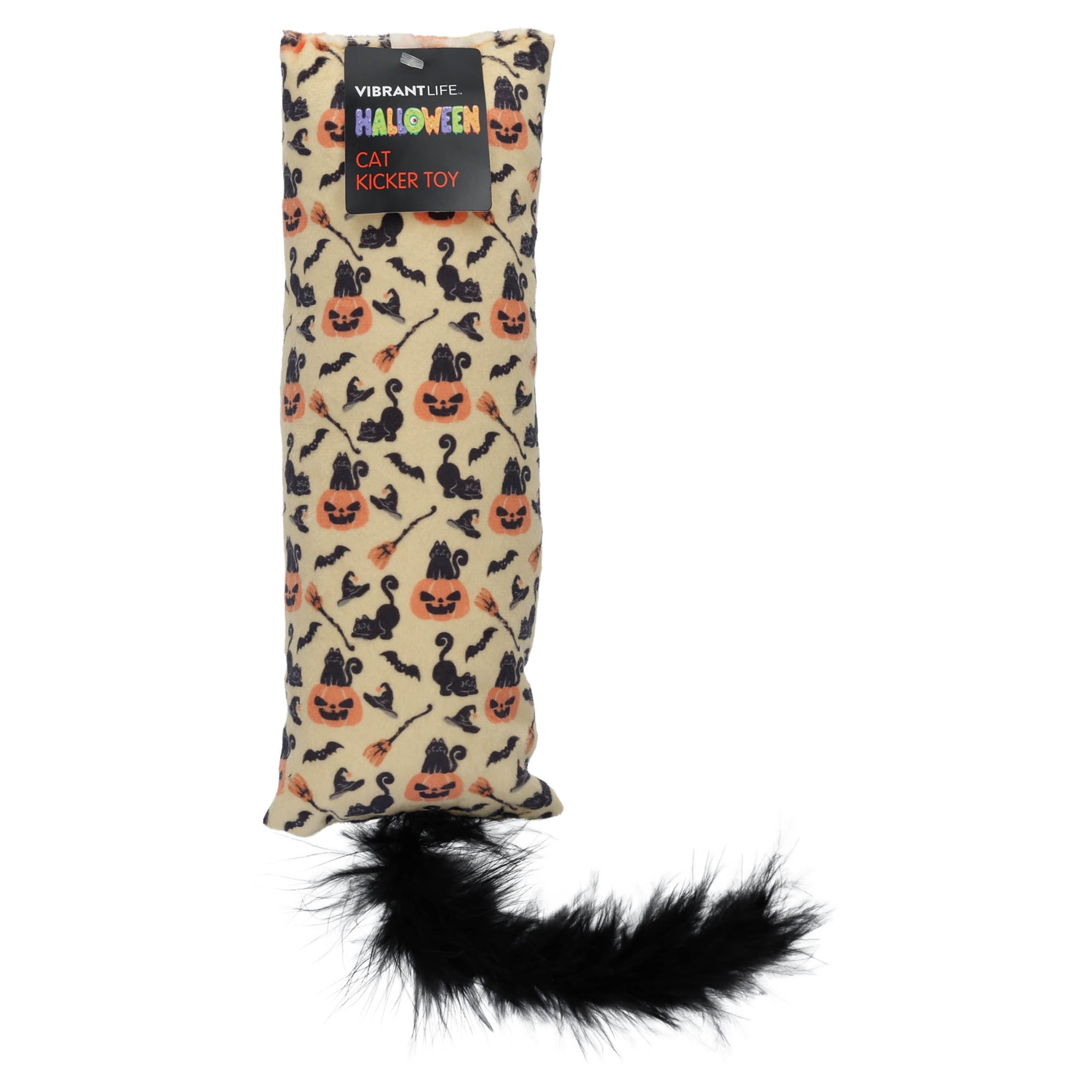 Vibrant Life Halloween Cat Kicker Toy with Feather, Cats and Pumpkins, Orange and Black