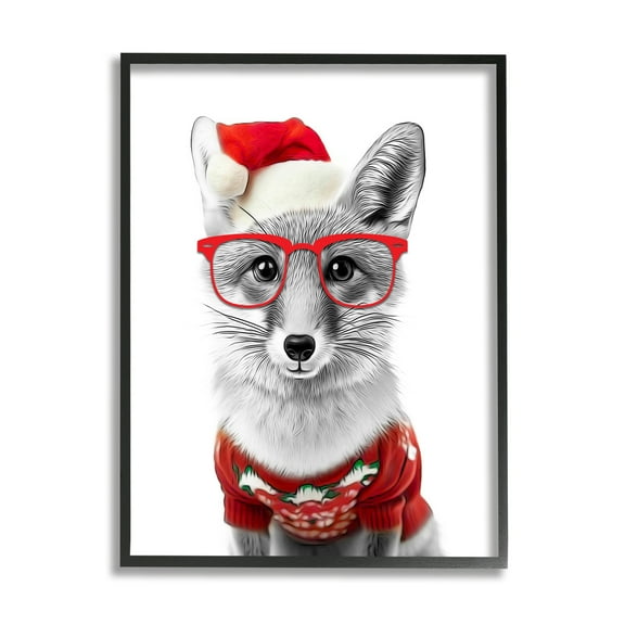 Stupell Industries Fox in Holiday Clothes Holiday Painting Black Framed Art Print Wall Art, 11 x 14