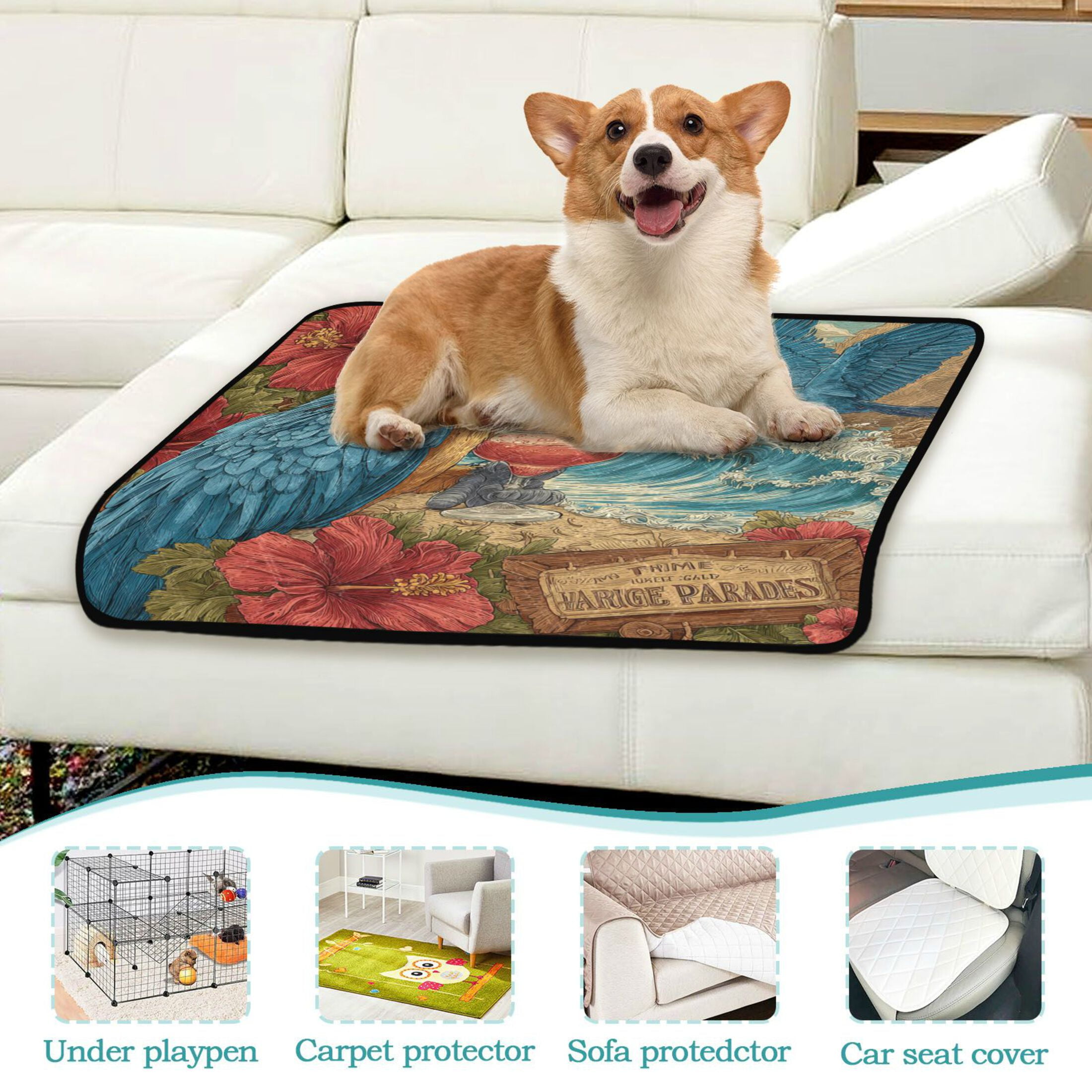 Qxltty Blue Parrot Cat litter Pads Pet Set of 3 Diaper Mats Center Anti-leakage Layer Absorbent Soft and Comfortable