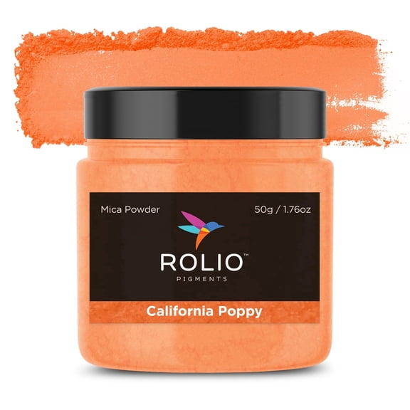 Rolio Mica Powder - Pigment for Paint Mixing & Blending for Epoxy Resin, Soap, Nails, Slime & Bath Bombs - 50g, 1 Jar, California Poppy