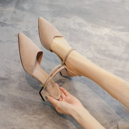 

Soft Two-Wearing Sandals Women‘s Summer Elegant Outer-Wearing High Heels All-Matching Thick Heel Baotou Half Slippers for Petite