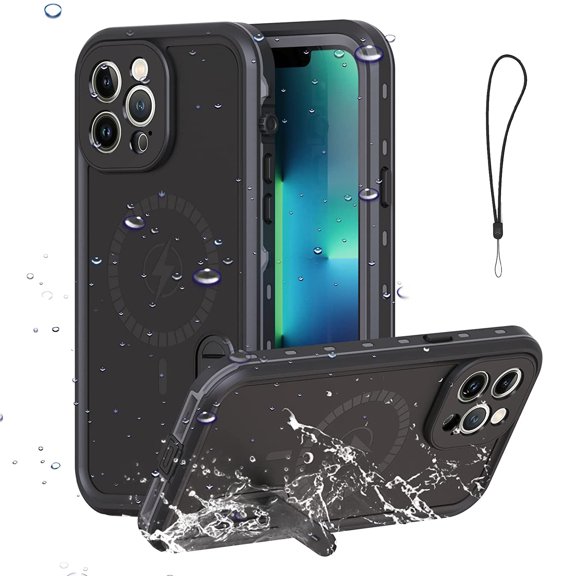 Waterproof Case for iPhone 13 Pro Max 6.7 inch (2021) with Screen Protector IP68 Waterproof Full Body Hybrid Heavy Duty Shockproof Hard Back Transparent Rugged PC TPU Front Cover, Black