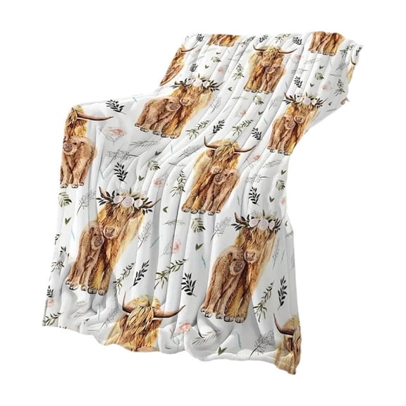 JoyMoreHome Highland Cow Pattern Throw Blanket, 39.4x51.2 Inch Cute Printed Soft Cozy Blanket, for Bed, Sofa, Camping, Camping