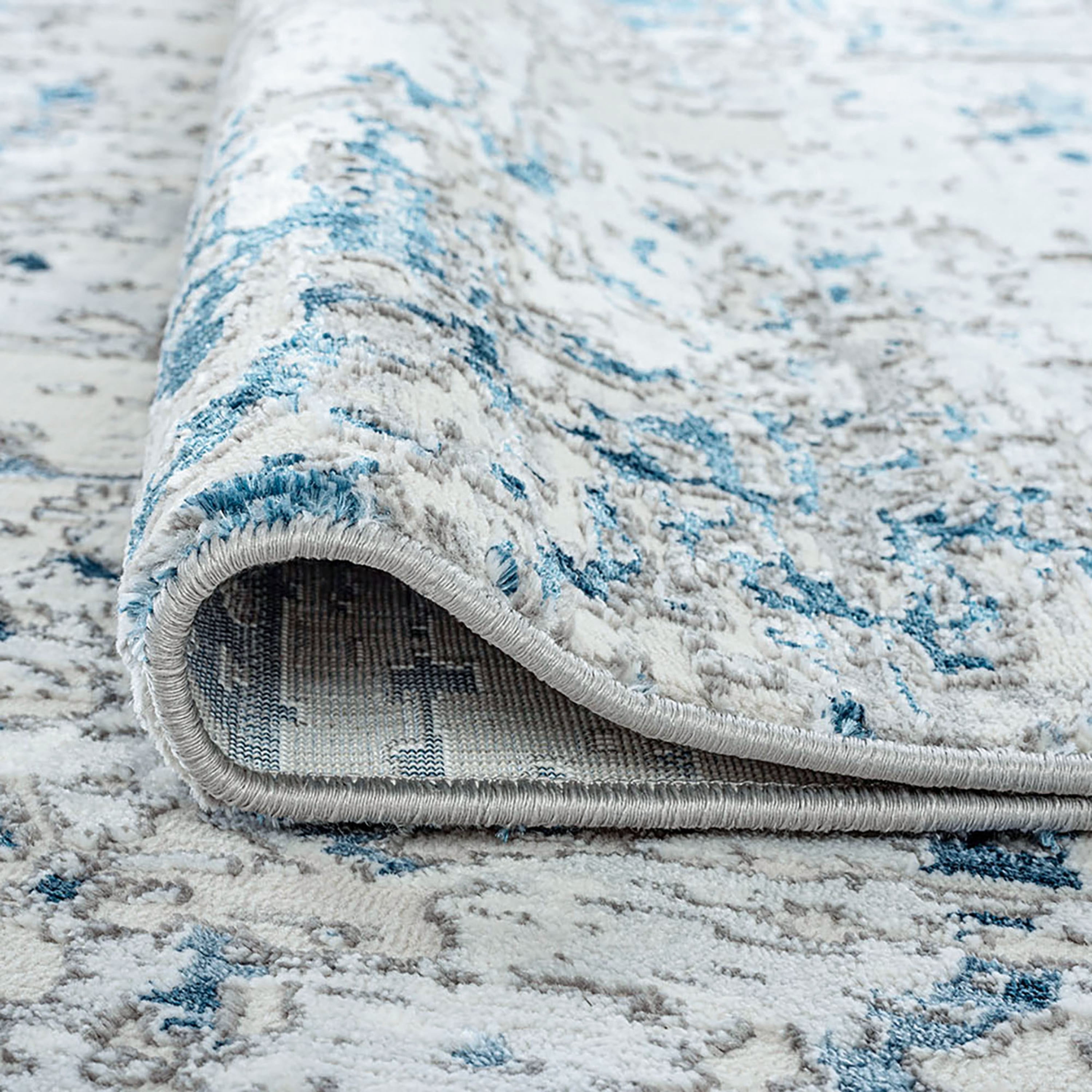 Antik Contemporary 4' x 5' Blue and Gray Polypropylene & Polyester Indoor Area Rug