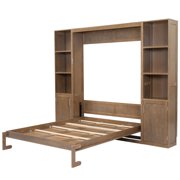 Harper & Bright Designs Queen Size Murphy Bed with Cabinets, Wooden Queen Cabinet Bed Wall Bed with Storage Shelves, Folding Wall Chest Bed for Bedroom Guest Room, Wood