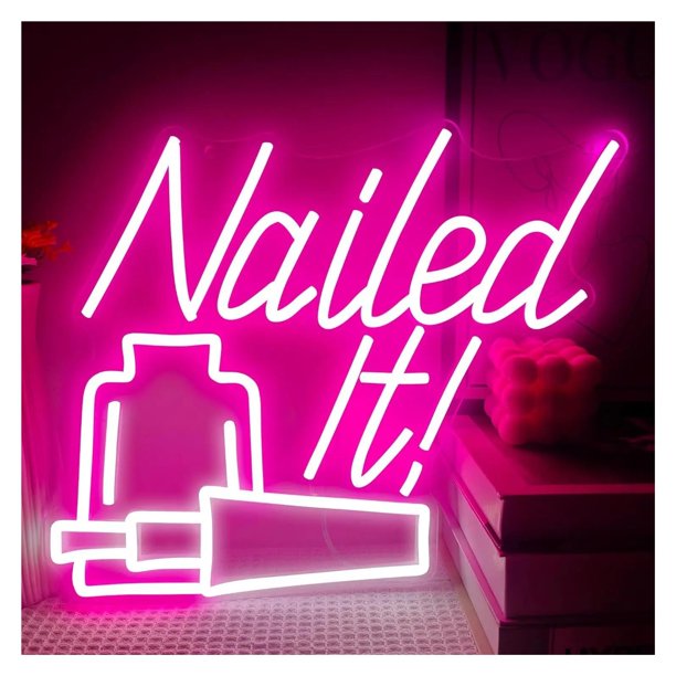 Letrero De Neón Nailed It Con Luz LED Regulable Para Frasco De Esmalte De Uñas Para Salones De Uñas, Barberías, Tiendas De Belleza Y Decoración 37cmx33cm