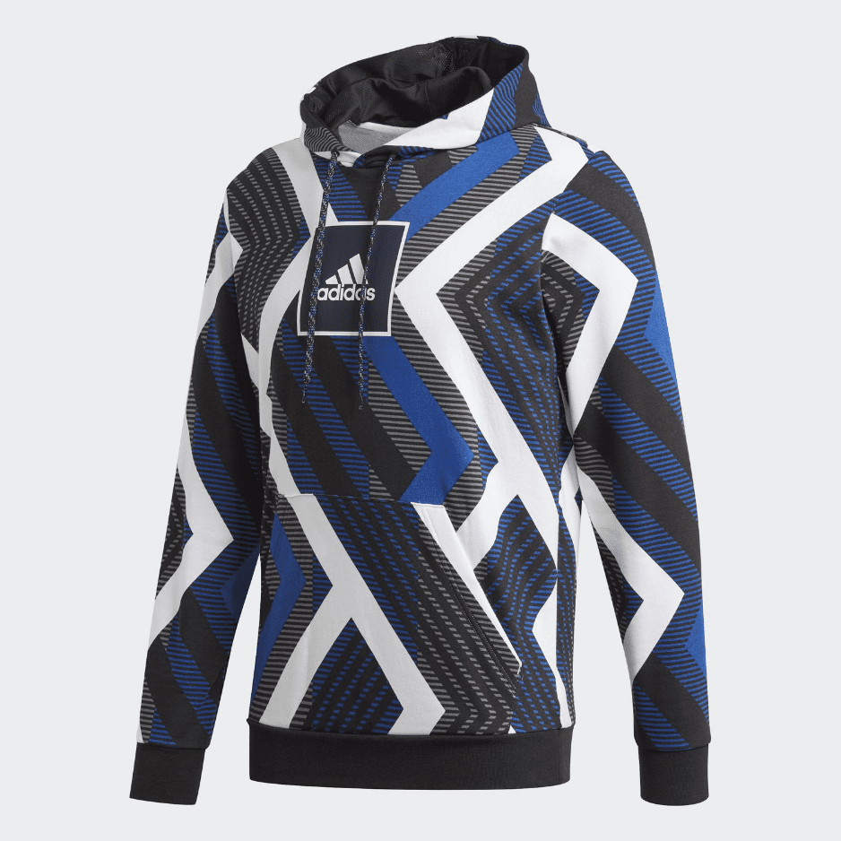 Adidas Allover Print Hoodie, White/ Royal Blue /Grey Black