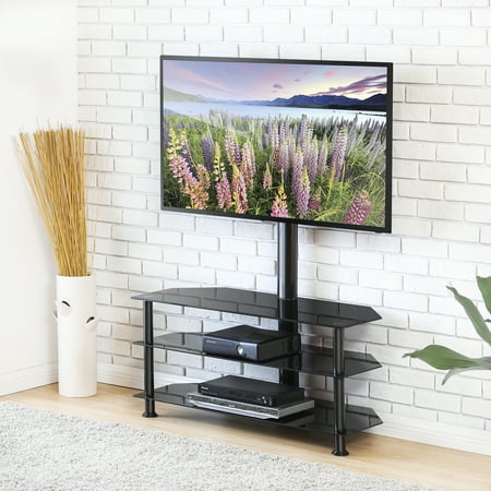Lcd Screen Mounts Furniture (FITUEYES Swivel Floor TV Stand with Mount, Height Adjustable 3-in-1 Flat Panel Entertainment Stand for 32 to 65 inch Plasma LCD LED Flat or Curved Screen TVs)