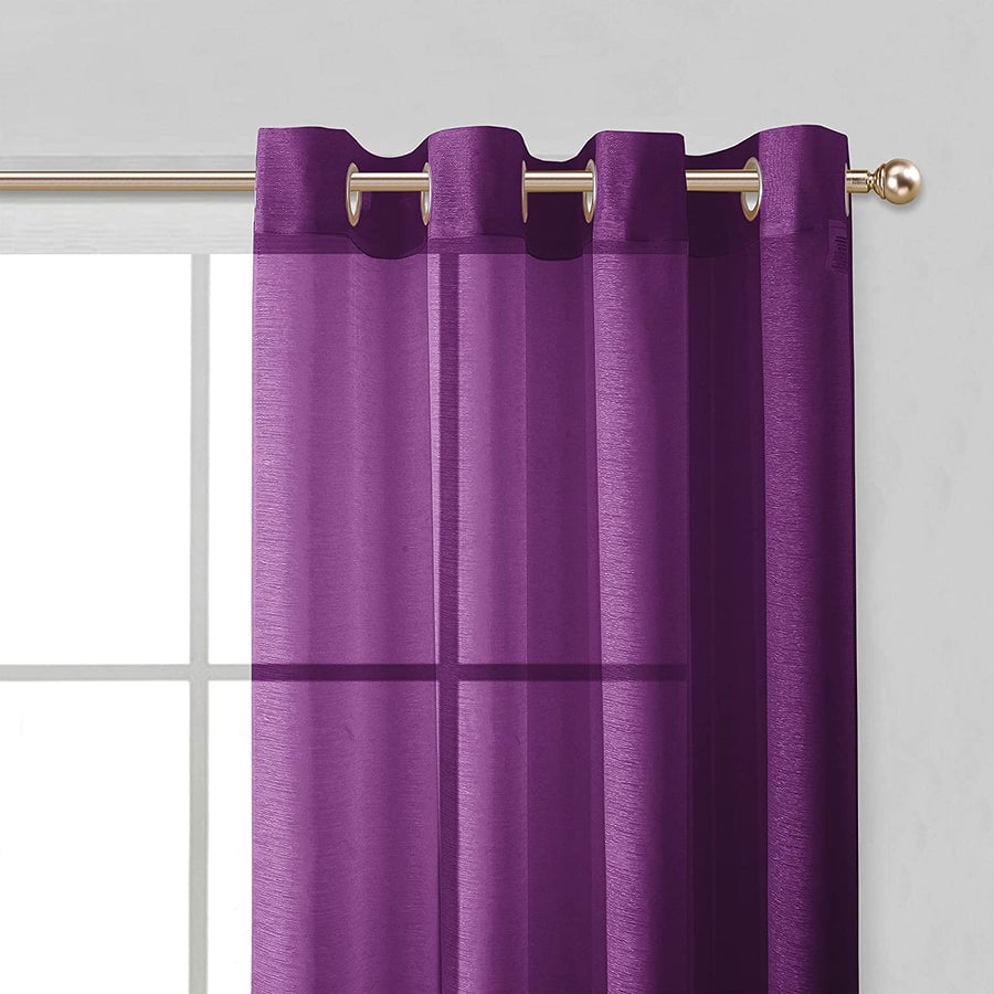 Dainty Home Malibu Textured Semi-Sheer Grommet Top Curtain Panel Pair, 108" x 84" In Purple