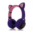 thumbnail image 1 of Auriculares con oreja de gato Bluetooth 5.0 para niños Auriculares inalámbricos estéreo plegables en la oreja con micrófono Luz LED y control de volumen Soporte para tarjeta TF auxiliar (azu, 1 of 5
