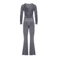 thumbnail image 5 of felwors Women's Velvet 2 Piece Tracksuit Set: Hooded Zip - Up Jacket Flare Pants Casual Loungewear Activewear Grey, XXL, 5 of 6