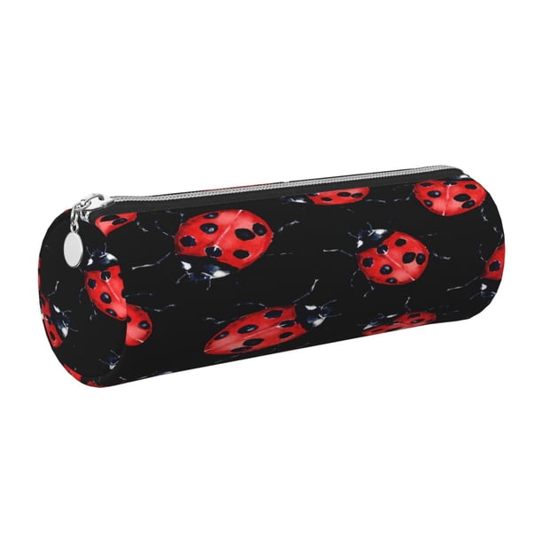 Easygdp Beautiful Red Ladybug para Estuche de Lápices Cilíndrico de Cuero con Cremallera, Organizador de Lápices de Cuero para Escuela, Oficina y Viajes