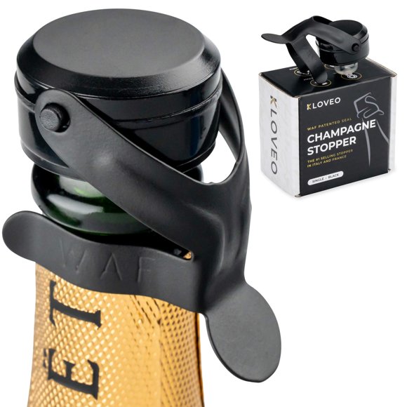 Tapón de champán KLOVEO WAF negro, fabricado en Italia