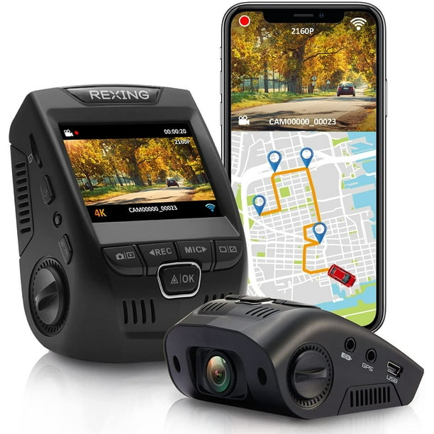 Caméra de tableau de bord Rexing V1GW-4K Ultra HD avec enregistreur GPS  intégré, écran LCD 2,4, Wi-Fi, enregistreur de caméra de tableau de bord  grand angle 170 ° 