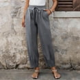 thumbnail image 2 of Miluxas Elastic Waistband Wide Leg Pants for Women Solid Loose Fit Tapered Trousers with Pockets Streetwear & Beachwear Gray, 2 of 9