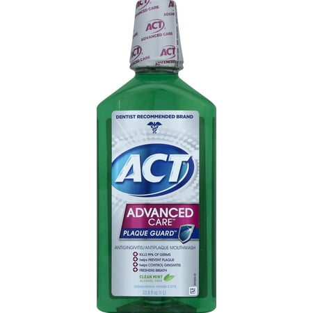 ACT Advanced Care Plaque Guard Antigingivitis/Antiplaque Mouthwash, Clean Mint, 33.8 Oz