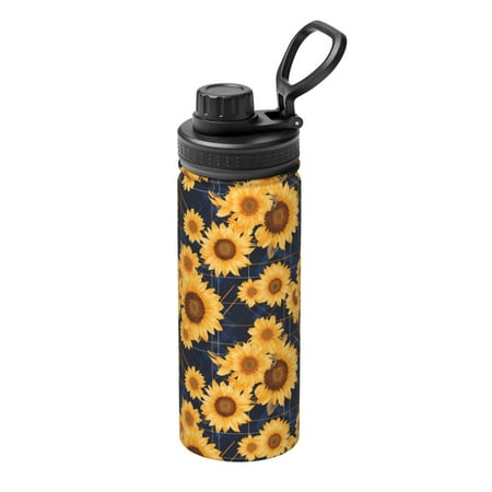 

Ocsxa Navy Blue Plaid Sunflower Print 18oz Stainless Steel Water Bottle Unisex Water Bottle Insulated Sports Water Cup Flask for Cold Water Drinks/Sports/Travel/Car/School