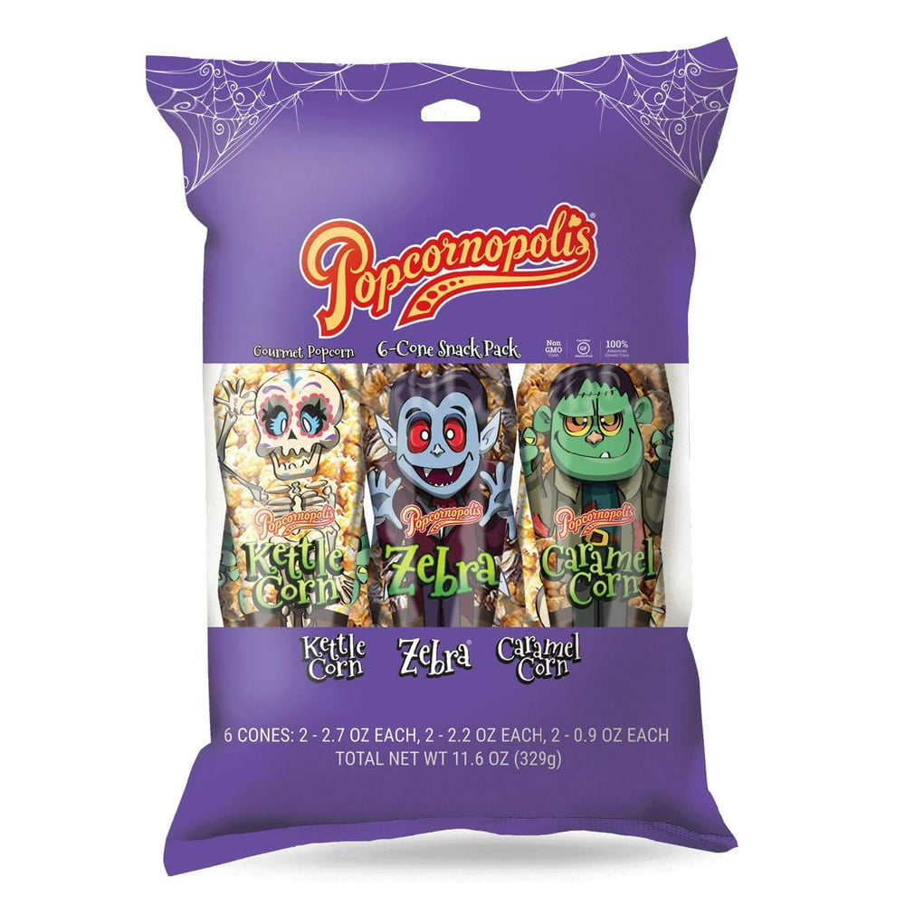 Popcornopolis Halloween Popcorn Cone Snack Pack, 6 Ct