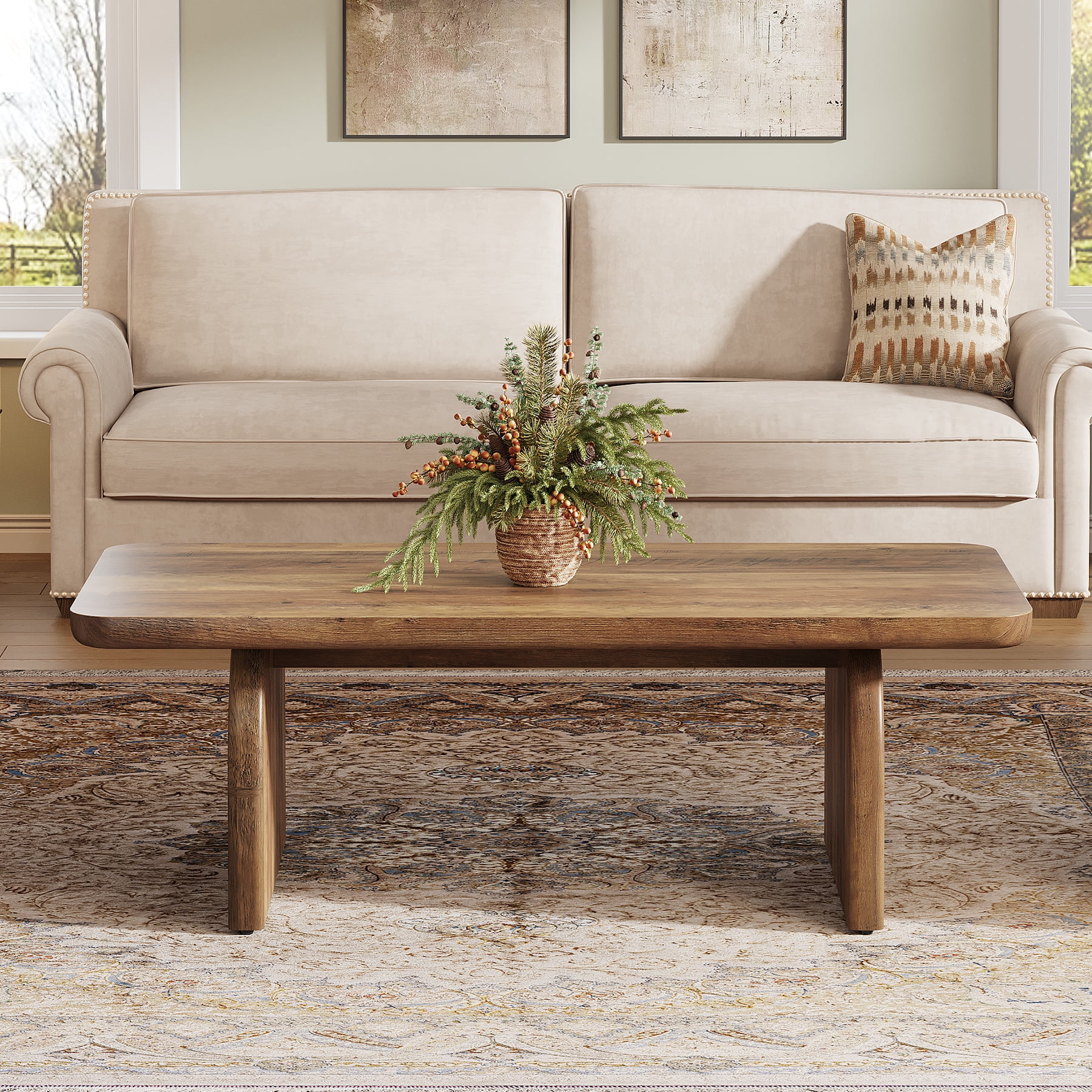 Finmind Rectangle Coffee Table, 47-Inch Wood Living Room Table, Easy Assembly