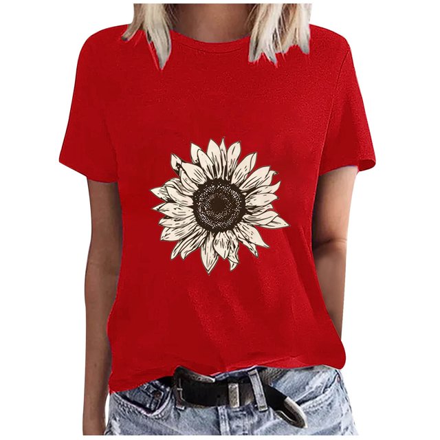 Blusas de Manga Corta para las Mujeres Divertida Impresión Cuello Redondo Camiseta Vintage, Blusas de Primavera para las Mujeres
