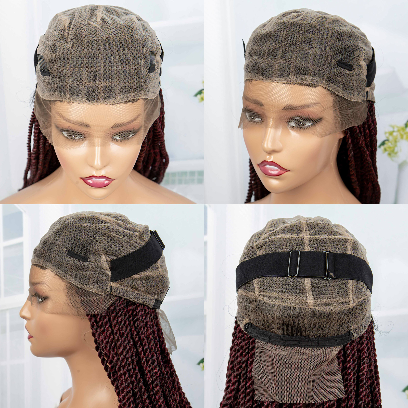 Super Long 40 Inches Twist Braided Wigs Synthetic Full Lace Frontal Wig Knotless Braiding Wigs Pre Plucked with Baby Hair for Black Women 1B/BUG Color