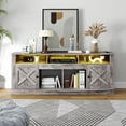 thumbnail image 1 of DEXTRUS 70" Farmhouse TV Stand for TVs up to 80 Inches, LED Entertainment Center with Power Outlet and Sliding Barn Doors, Rustic Grey(NOT Included Fireplace), 1 of 11
