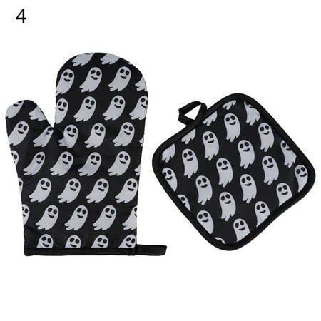 

Zhiyuan Microwave Oven Mitts Temperature Resistance Thick Anti-scalding Halloween Pattern Microwave Oven Mitts with Mat for Home