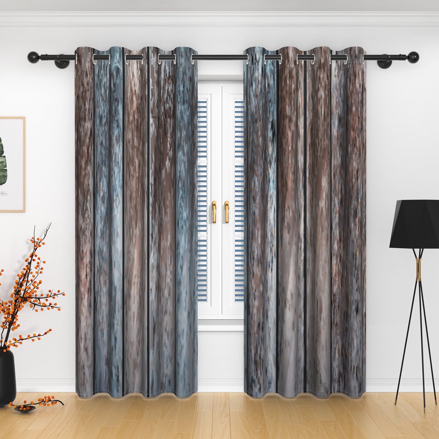 Lfeey Brown Blue Blackout Curtains for Bedroom, Set of 2, Room Darkening, 52x63 inches, Gray