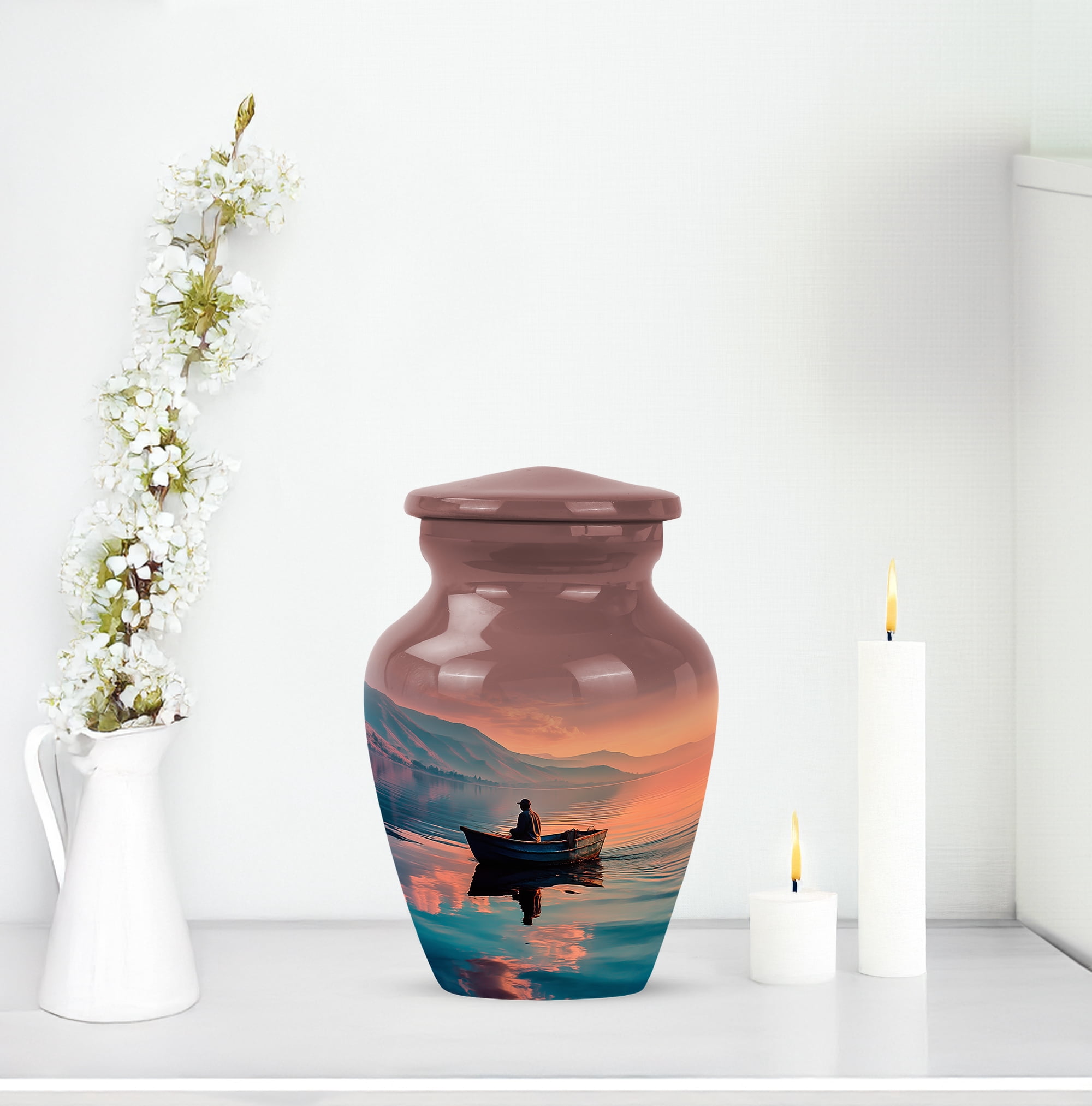 MUKTIVE Fishing Small Decorative Urns for Male & Female for Funeral - Keepsake Human Ashes Cremation Urn - Memorial Fisherman Urn for Dad & Mom - 3 Inch