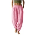 thumbnail image 2 of Women Full Length Pants Baeitkot Women Solid Color with Elastic Waist Casual Clothes Pockets Full Length Pants Pink XXL, 2 of 5