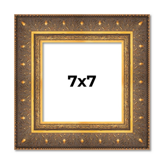 7x7 Frame Vintage Gold Solid Wood Picture Frame | 2.5 Inch Moulding Width | Ornate Bronze Museo