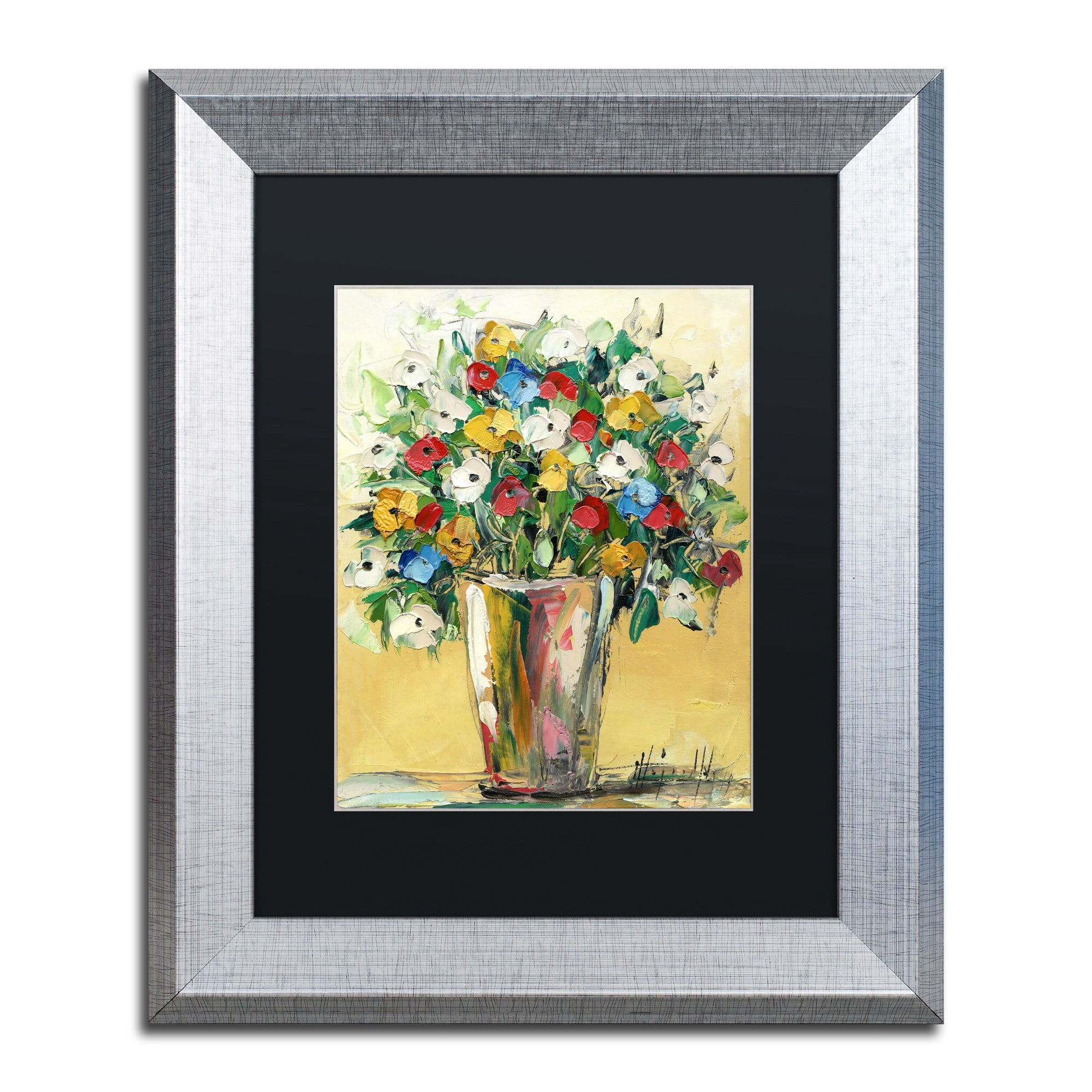 Trademark Fine Art "Spring Flowers in a Vase 9" Canvas Art by Hai Odelia, Black Matte, Silver Frame