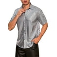 thumbnail image 4 of INSPIRE CHIC Shirts for Men's Button Down Short Sleeve Nightclub Prom Shiny Party 70s Disco Shirt XL Silver, 4 of 5