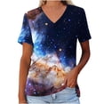 thumbnail image 1 of Fiudx Tops para Mujer Camiseta de Manga Corta con Cuello En V Astral y Estampado de Galaxia Informal a La Moda para Mujer, 1 of 5