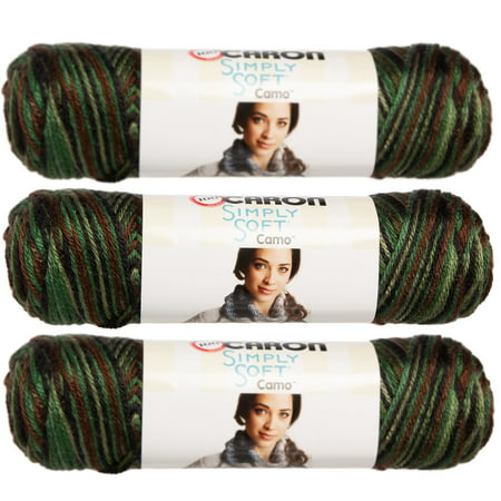 Caron (3 Pack) Simply Soft Camo 100% Acrylic Soft Yarn for Knitting Crocheting Medium
