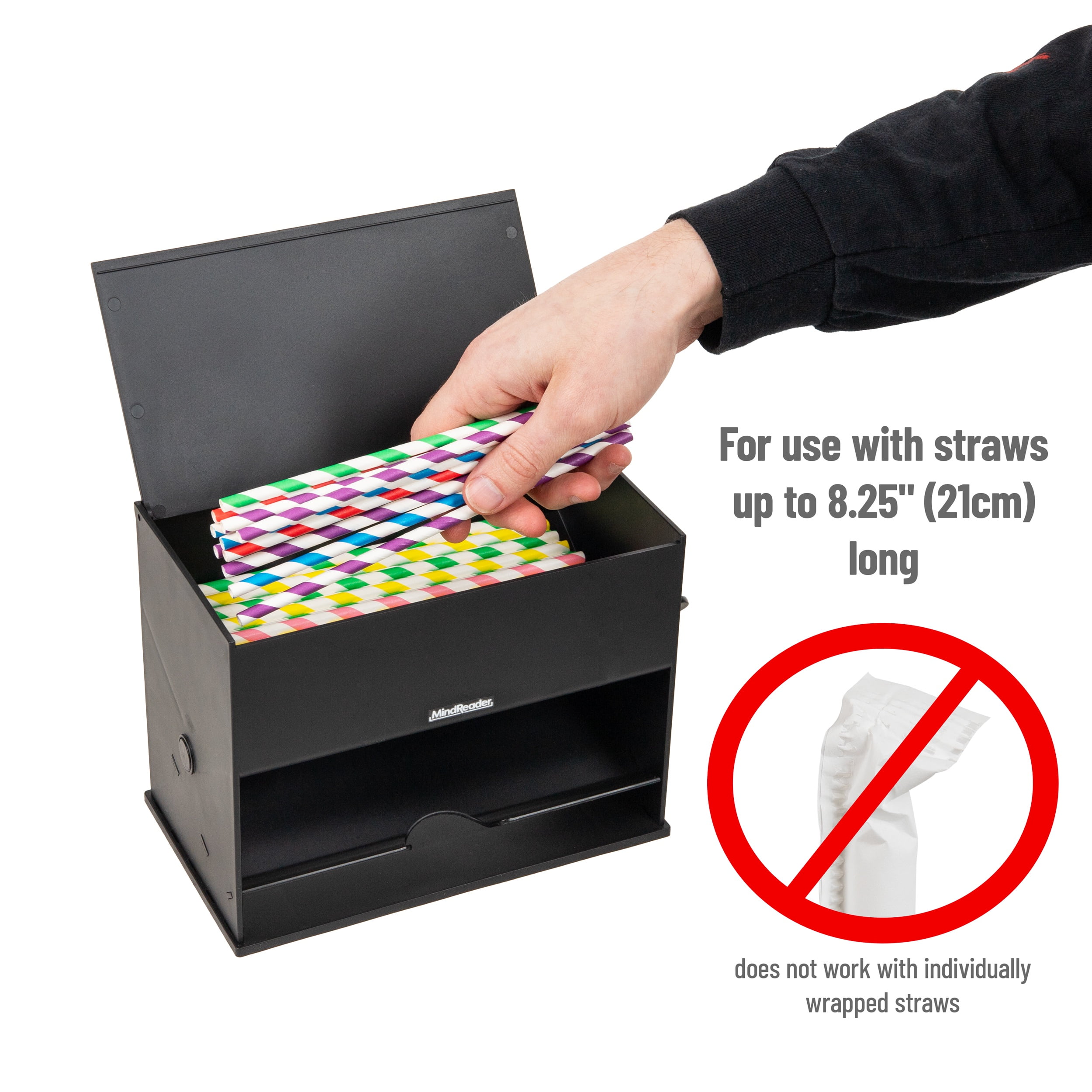 Mind Reader Straw Dispenser, Pencil Dispenser, Plastic, 8.5"L x 5"W x 6.5"H, Black