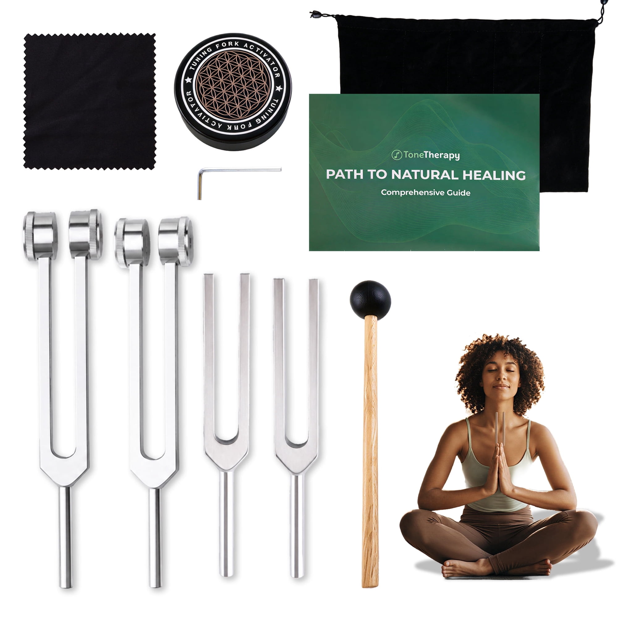 punada Tuning Forks for Healing Set, 128Hz, 136.1Hz, 512Hz, 528Hz Tuning Forks with Activator, Mallet & Bag, for Meditation, Yoga, Relaxation, Sound Healing at Home, Spa, Studio