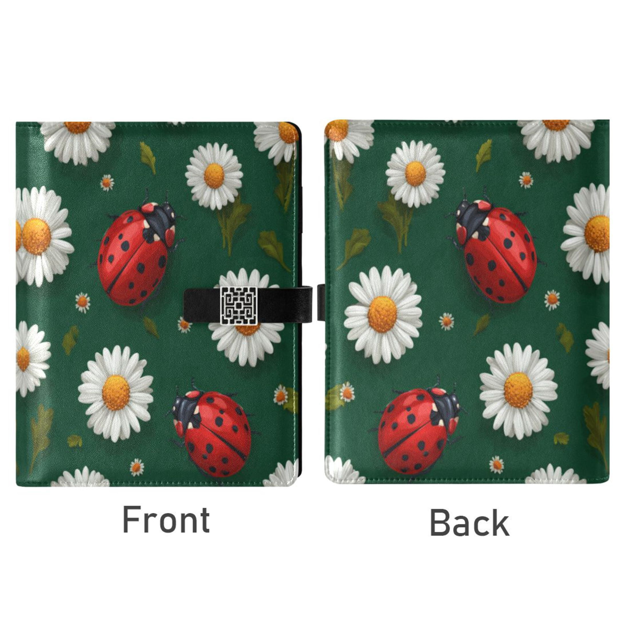 Leather Planner Leather Notebook Notebook Journal Binder Design Pen Pocket Design Convenient for Storage Cute Ladybug White Daisy