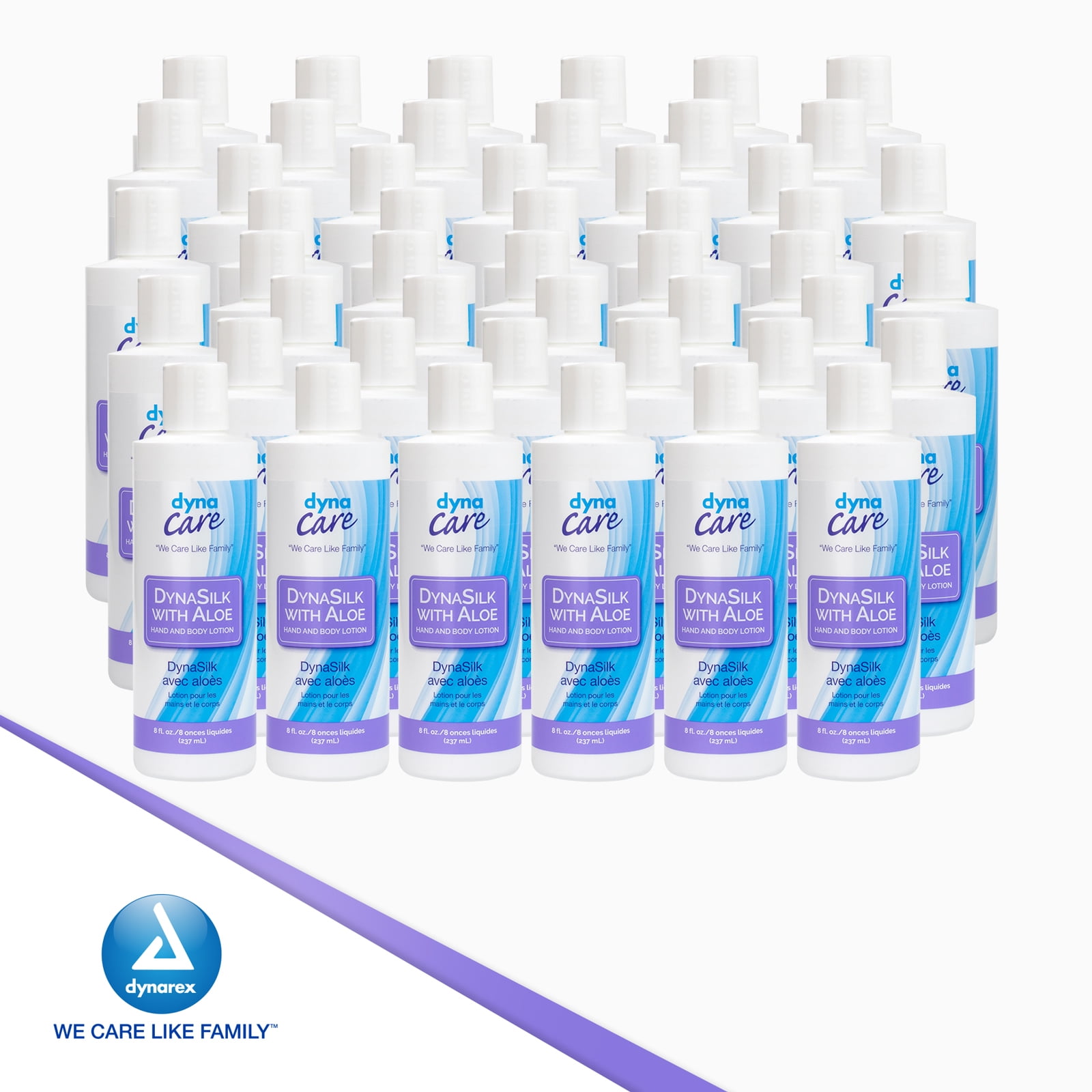 Dynarex DynaSilk with Aloe - Moisturizing Hand & Body Lotion for Dry Skin, Cracking - Non-Greasy Formula with Refreshing Scent - Suitable For All Skin Types - 8 oz., 48 Bottles per Case