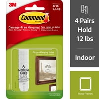 3M Command Brand Damage-Free Hanging Picture Hanging Strips Medium - 6 PR, 6.0 PR