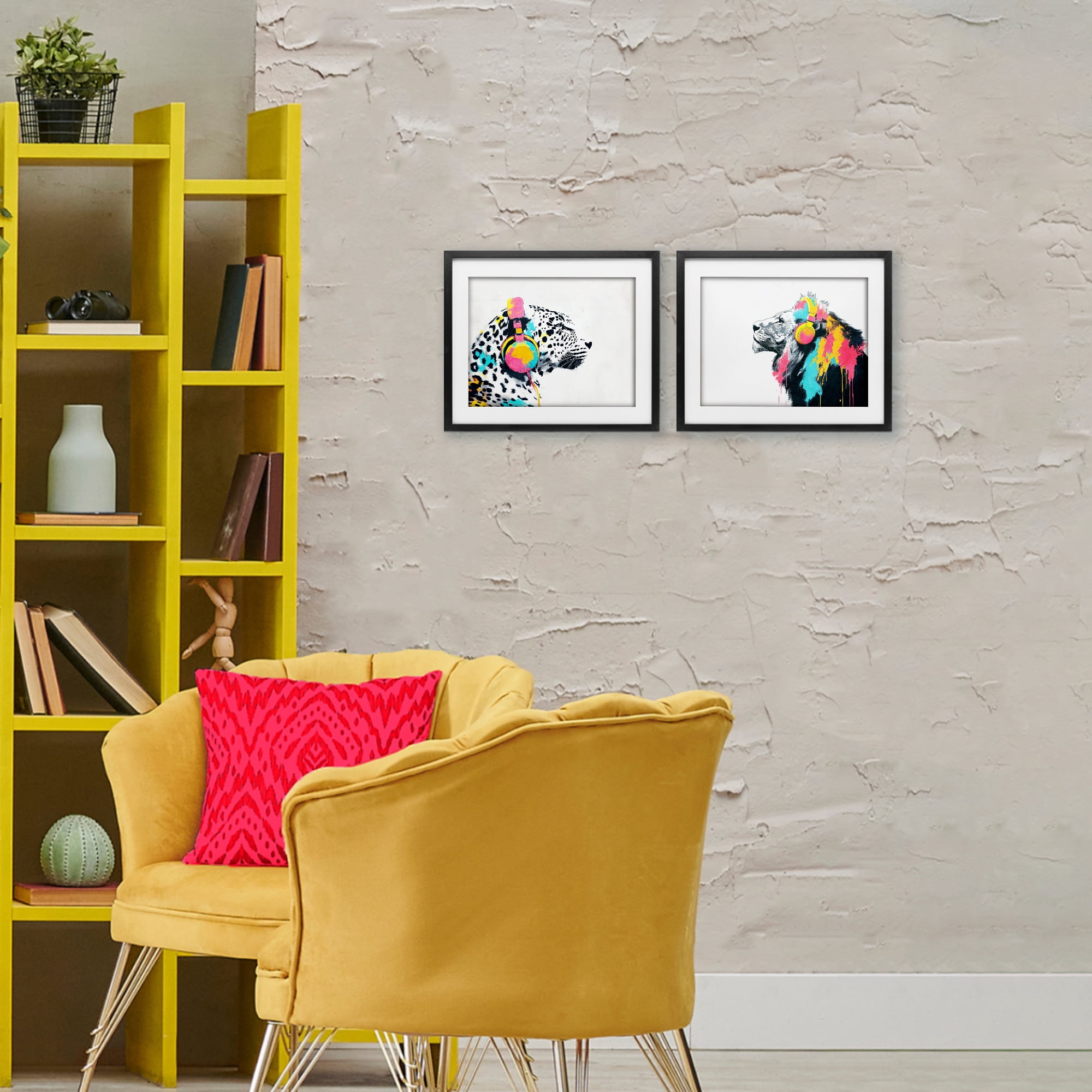 Stupell Industries Leopard and Lion On Air 2 Piece Black Framed Print Under Glass Set, design by Svetlana Aleynikova