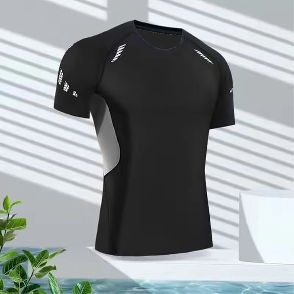Afuyipoi Men's High Elastic Compression Fitness Shirt (S-4XL), Short Sleeve Solid Color Lightweight Running Top Gray Size L