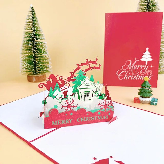 Árbol de Navidad creativo 3D Pop-Up Tarjeta de Navidad brillante fantasía felicitación bendición regalo Tarjeta de mensaje regalos de navidad