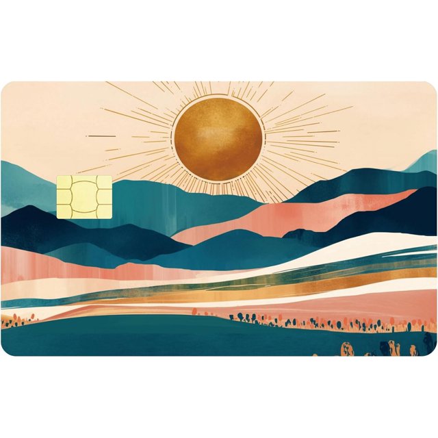 Sun Debit Card Skin Credit Card Skins Sticker Covering Scenery No Bubble Slim Personalized Bank Card Protecting Decals PVC Waterproof Removable Wrap for Transportation Key Card 7.3x5.4Inch