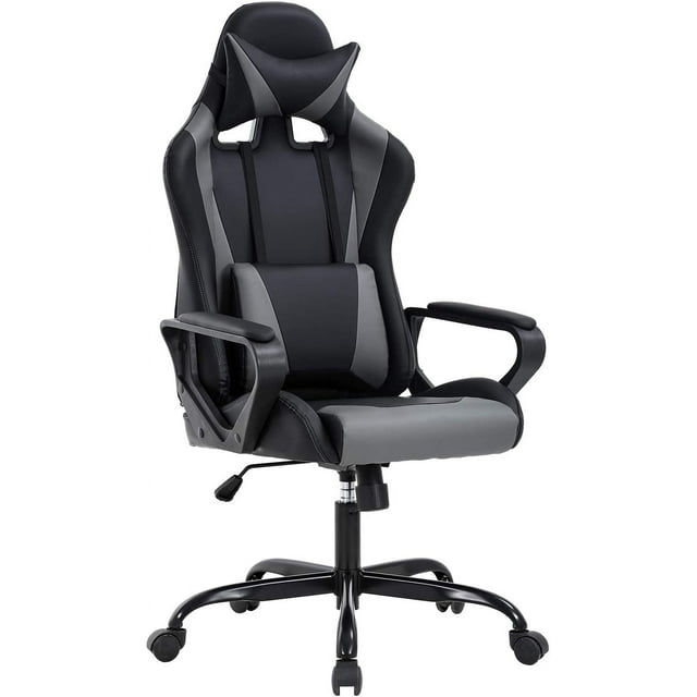 FDW Chaise de Jeu pour PC Ergonomique, Exécutive, Soutien du Dos, Moderne, Exécutive, Accoudoirs Réglables, à Roulettes, Gris