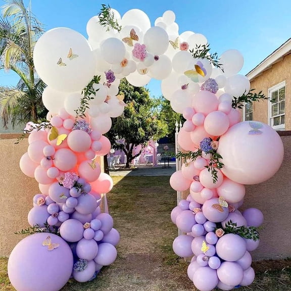 Pink and Purple Balloon Garland Kit, Pink, Purple, and White Macaron Balloons, Gold Butterfly for Girls Women, Birthdays, Graduations, Anniversaries, Baby Showers, Wedding Decorations