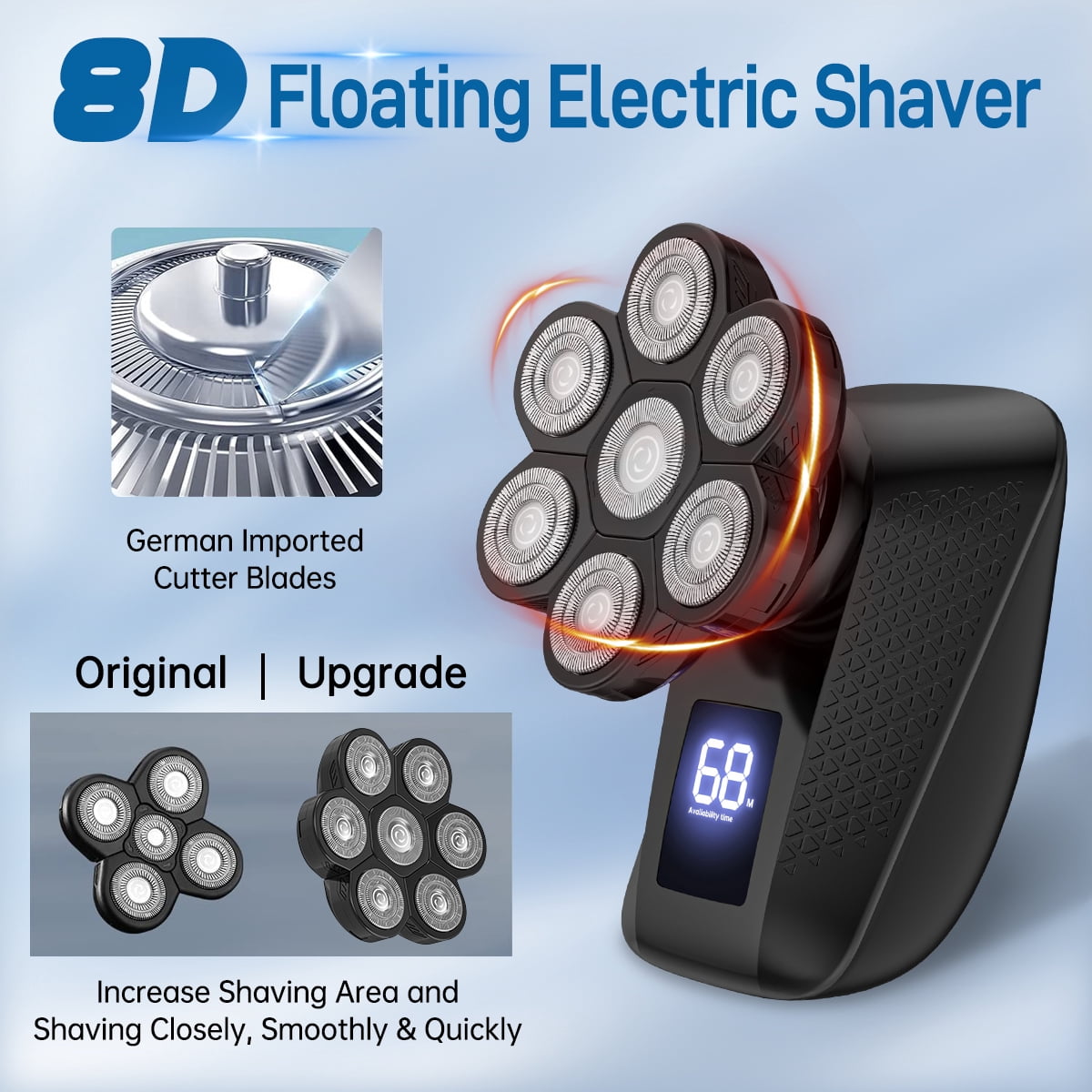 5 in 1 Electric Head Shaver for Bald Men, 8D Elctric Shaver Cordless Razor W/ with Nose Hair Sideburns Trimmer, IPX7 Waterproof Wet/Dry Mens Grooming Kit, Anti-Pinch, LED Display, USB Rechargeable