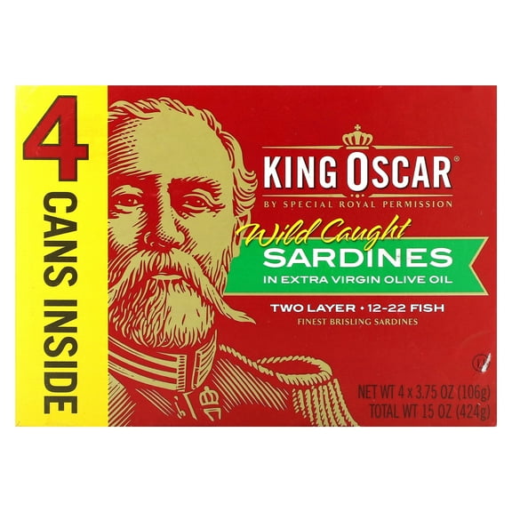King Oscar Wild Caught Sardines in Extra Virgin Olive Oil 4 - 3.75 oz Cans